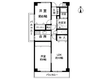 ピアリッジ太子堂(2LDK/2階)の間取り写真