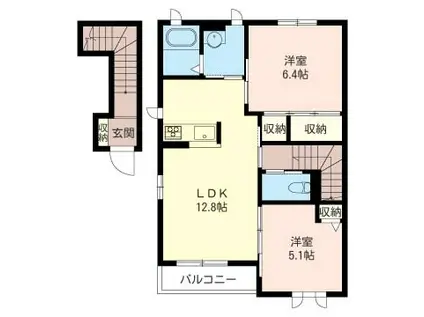 ヴィラII番館(2LDK/2階)の間取り写真