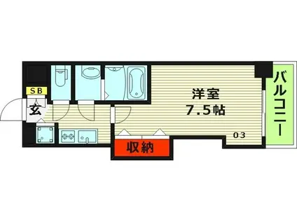 LUXE都島III(1K/8階)の間取り写真