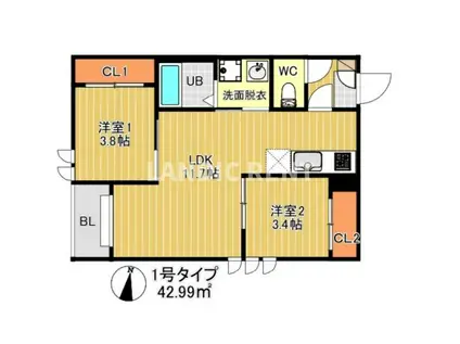 REGALEST サンメゾン箱崎(2LDK/2階)の間取り写真