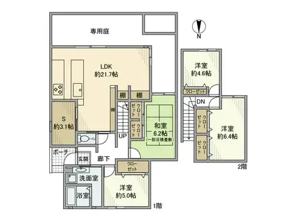 ガーデン南山手1号棟(4SLDK/1階)の間取り写真