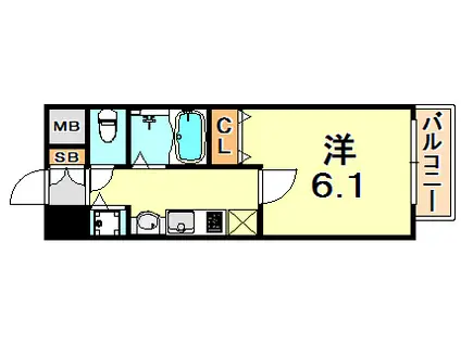 プレミアムコート神戸三宮(1K/9階)の間取り写真