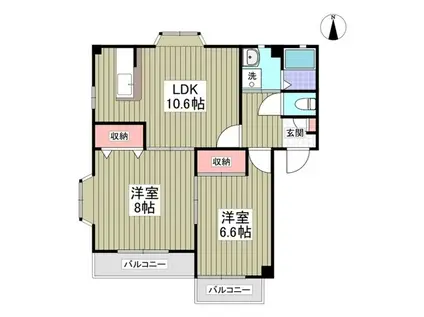 セゾンハイツB(2LDK/1階)の間取り写真