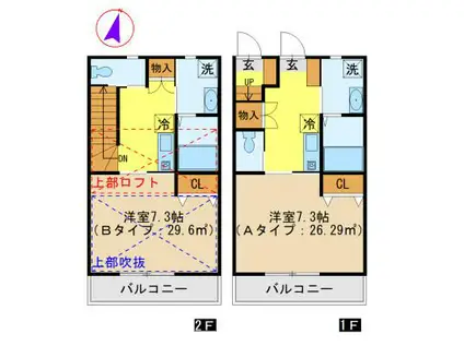 レンブランサB棟(1K/1階)の間取り写真