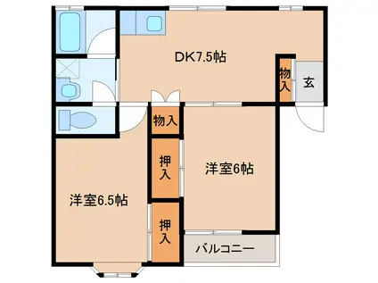 ルートフォー(2DK/1階)の間取り写真