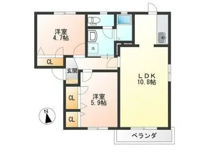 アマービリスC棟(2LDK/2階)の間取り写真