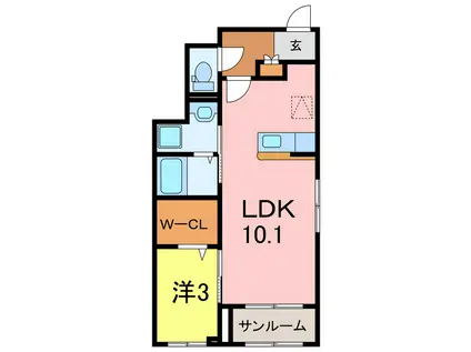 ディープバレー(1LDK/1階)の間取り写真