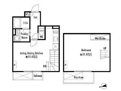 プライマル下北沢代沢(1LDK/1階)の間取り写真