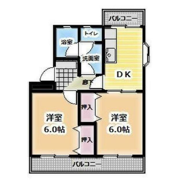 ルミエールI(2DK/2階)の間取り写真