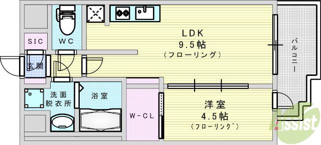 スプランディッド新大阪Ⅴ(1LDK/9階)の間取り写真