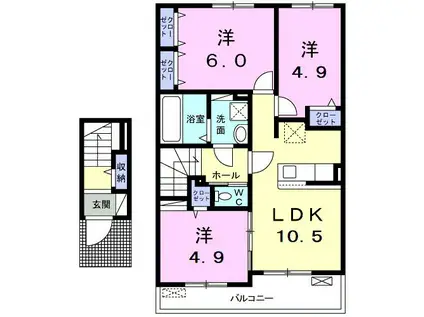 キャトルセゾン レテ(3LDK/2階)の間取り写真