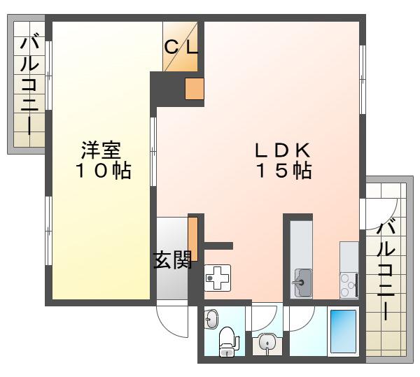 厚生年金C棟(1LDK/1階)の間取り写真