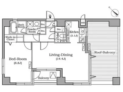 レジディア広尾南(1LDK/10階)の間取り写真