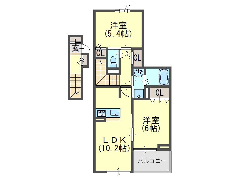 フォルトゥーナ 播磨(2LDK/2階)の間取り写真