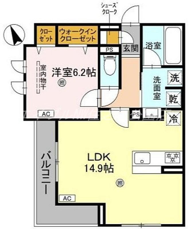 クラシスト東粉浜ウエスト(1LDK/2階)の間取り写真