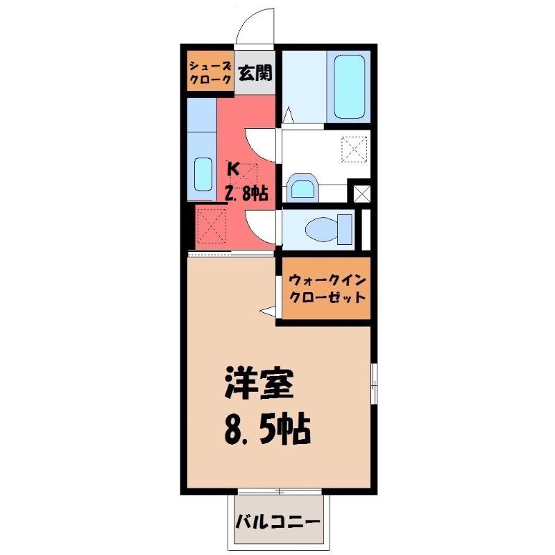 プレシャス前橋A(1K/1階)の間取り写真