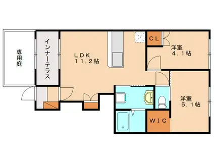 リカーウェルヒルズ(2LDK/1階)の間取り写真
