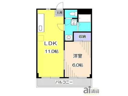 ヴァンヴェルナル(1LDK/1階)の間取り写真
