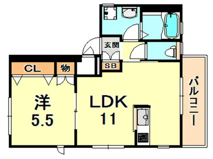 ブリリアント六甲(1LDK/3階)の間取り写真