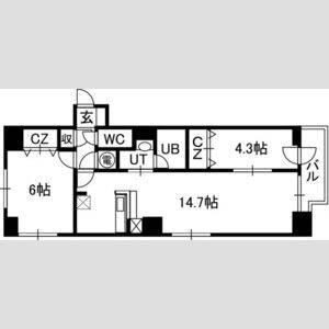 アルファタワー札幌南4条(2LDK/14階)の間取り写真