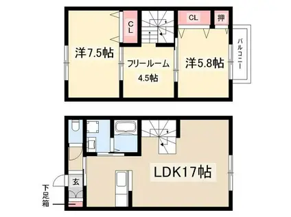 EXCEIII B棟(3LDK/1階)の間取り写真