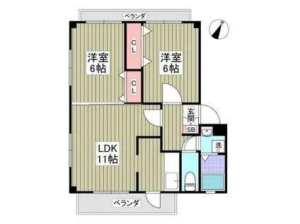 ＪＲ東海道本線 藤沢駅 徒歩32分 2階建 築24年(2LDK/1階)の間取り写真