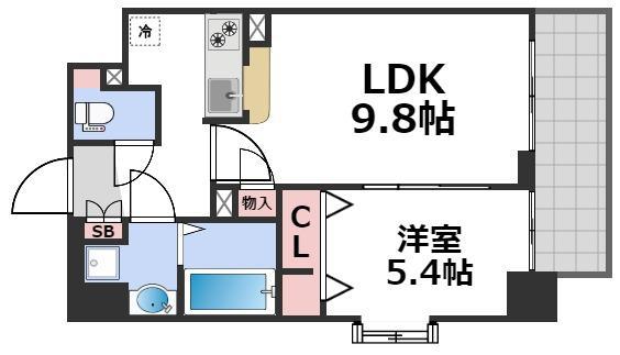 ラムール玉造(1LDK/7階)の間取り写真