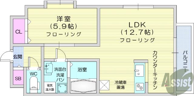 ティンクホームⅡ(1LDK/3階)の間取り写真