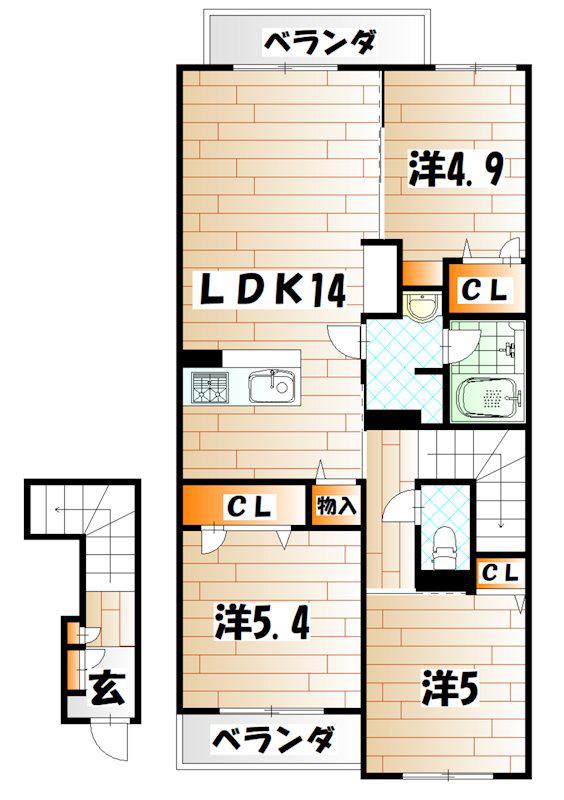 アミコートI(3LDK/2階)の間取り写真