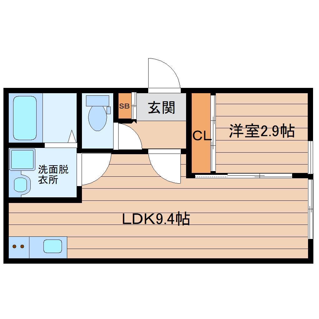 ウェルスビスタ連坊(1LDK/2階)の間取り写真