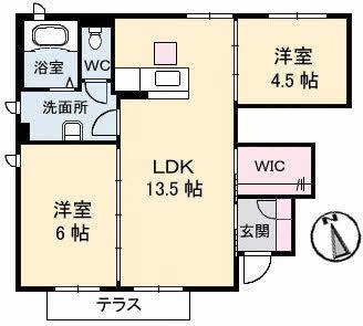 メゾン・ド・ローズ A棟(2LDK/1階)の間取り写真