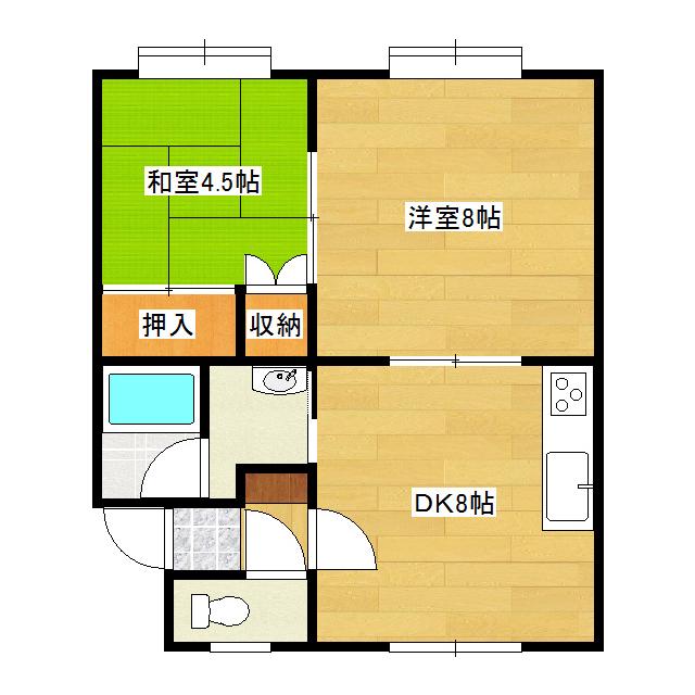 河口マンションB(2DK/1階)の間取り写真