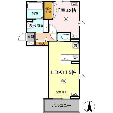 SAKURA A棟(1LDK/2階)の間取り写真