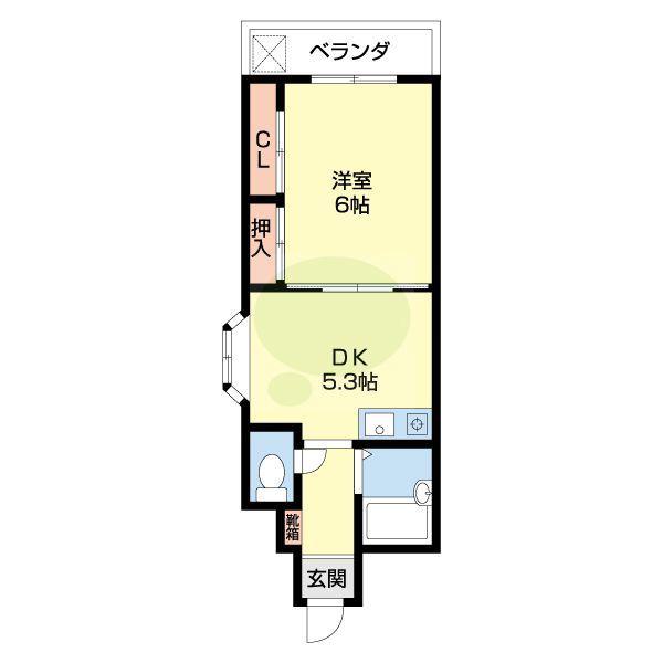 ロジュマン・ロータリー(1DK/3階)の間取り写真