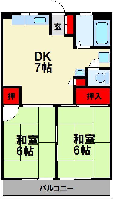 花宅ビル(2DK/3階)の間取り写真