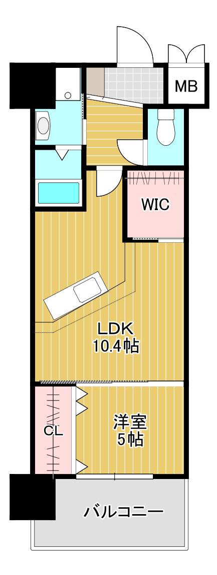 コンプレート古船場(1LDK/10階)の間取り写真