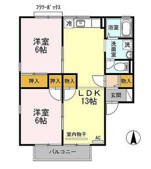 サンタウン寺井B棟(2LDK/1階)の間取り写真