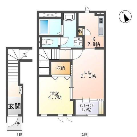 ダイヤモンド90(1LDK/2階)の間取り写真
