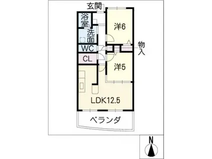ドミール竹の山(2LDK/3階)の間取り写真