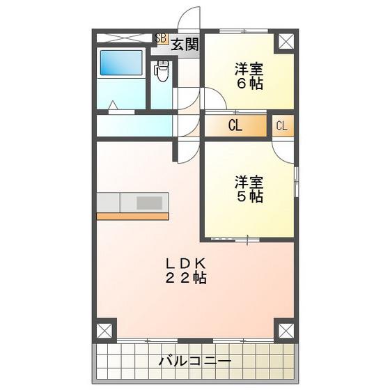 プロミネント四日市(2LDK/3階)の間取り写真