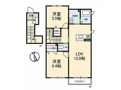 メゾン プレジール(2LDK/2階)の間取り写真