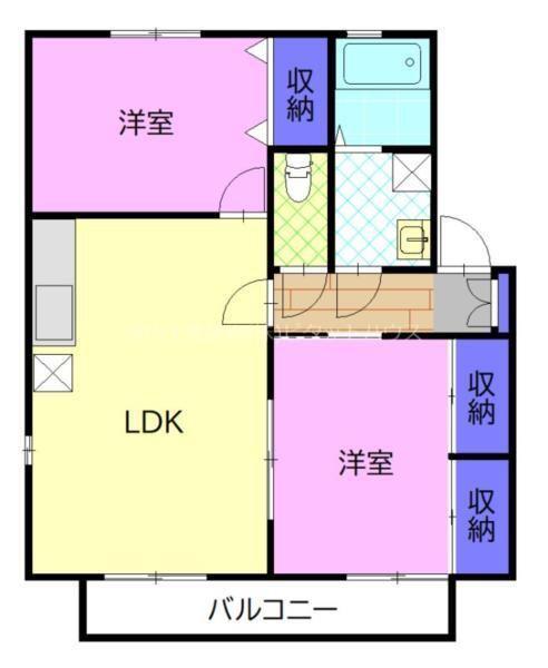 ノーウェアハイツ B(2LDK/1階)の間取り写真