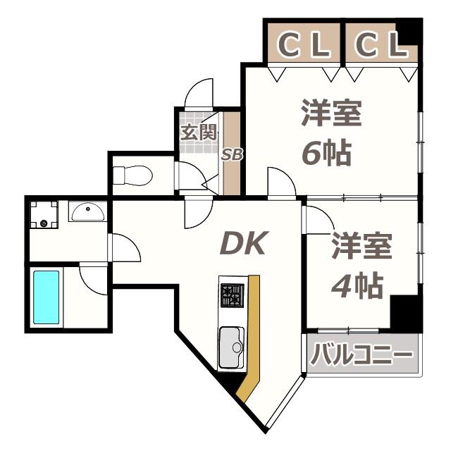 パレーシャル34(2DK/3階)の間取り写真