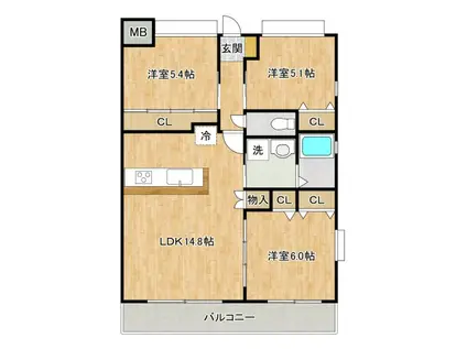 ヴェルドミール参番館(3LDK/3階)の間取り写真