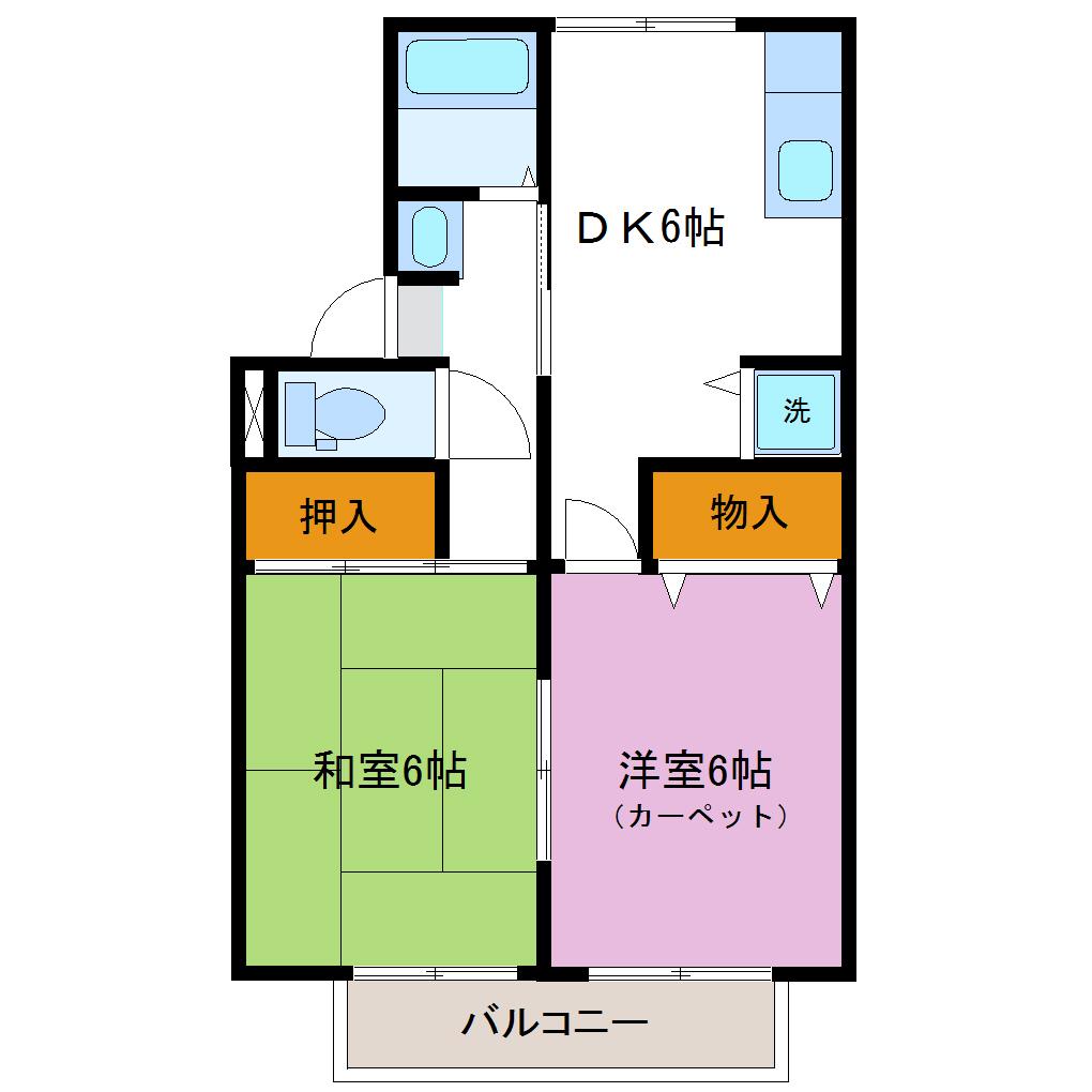 フォーレストハウスB(2DK/2階)の間取り写真