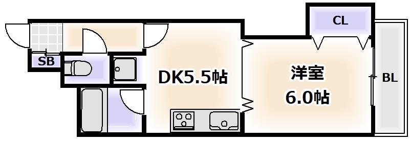 リゾート天王寺(1DK/5階)の間取り写真