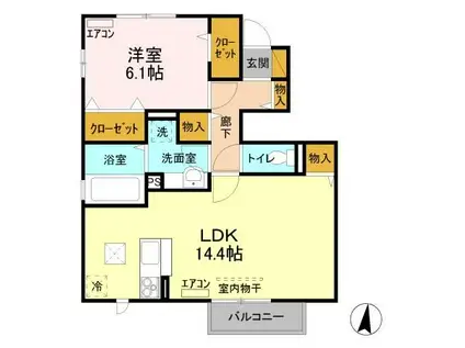 ヴィクトワール常総AB(1LDK/1階)の間取り写真