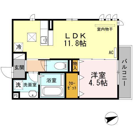 D-ROOM一関(1LDK/1階)の間取り写真