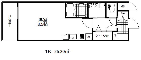 エヴァステージ神戸六甲(1K/9階)の間取り写真