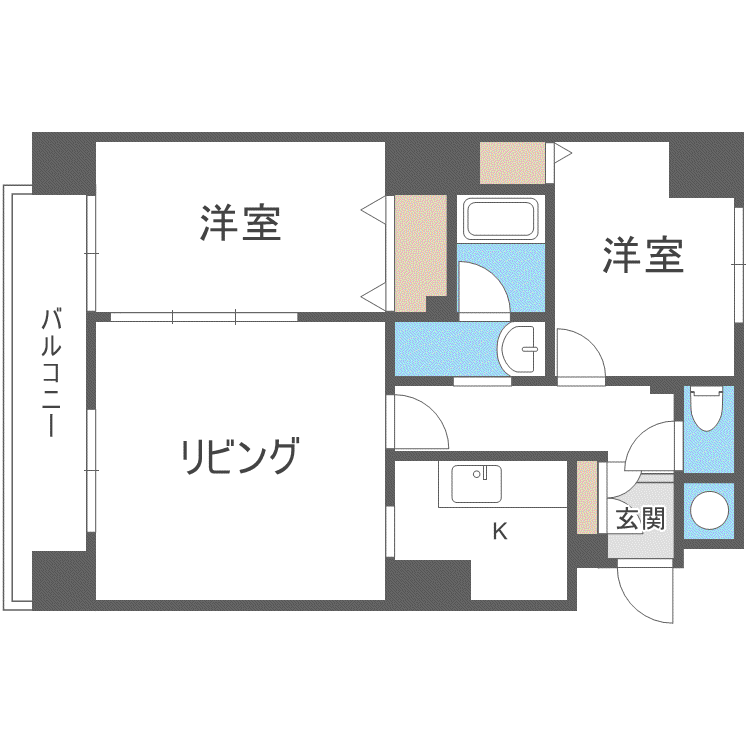 ビッグパレス南5条(2LDK/14階)の間取り写真